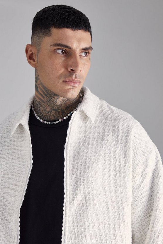 Tall kastige Oversize Bouclee-Jacke mit Reißverschluss