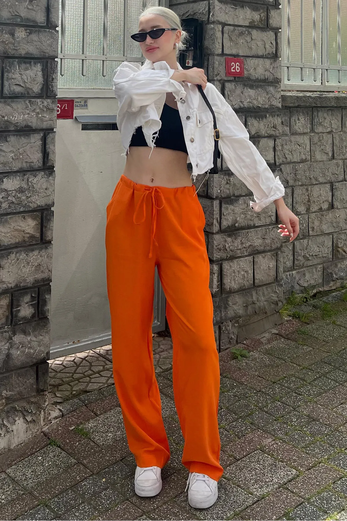 Madmext  Orange Crinkle-Stoff Basic Damen-Strandhose Mg1778
