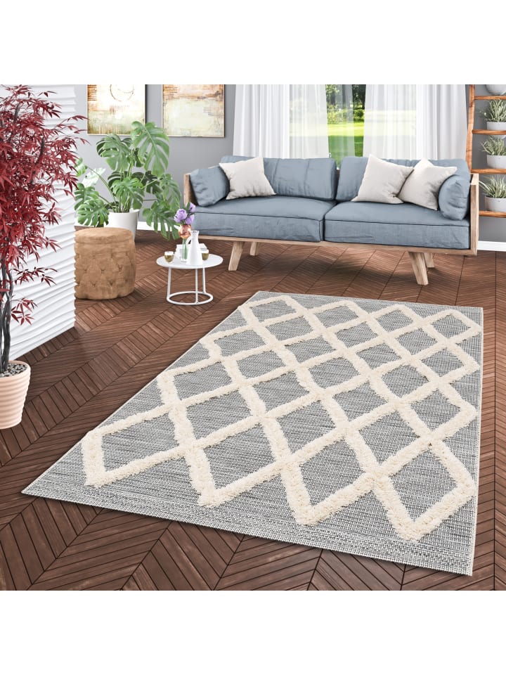 Pergamon In & Outdoor Teppich Shaggy Juist Rauten in Grijs günstig kaufen