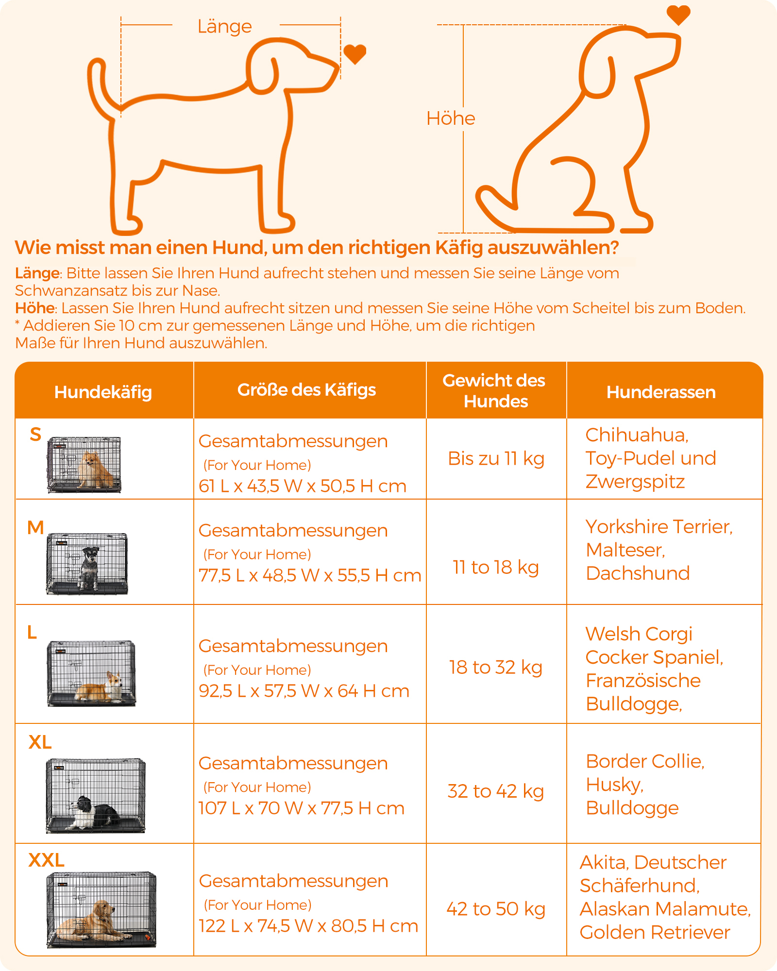 FEANDREA Transportboxen & Gitterboxen FEANDREA S-XXL Hundekäfig mit 2 Türen 61 cm, 43,5 cm, 50,5 cm