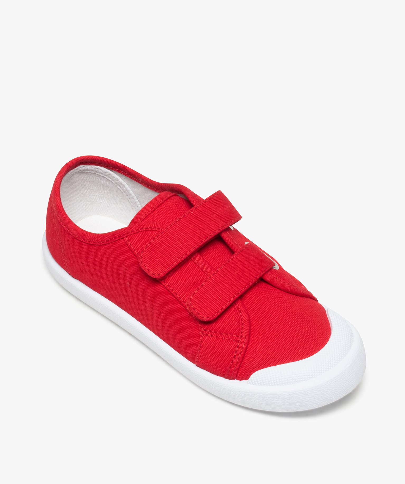 Baskets Garçon en toile unie à bout renforcé et scratchs rouge | GEMO