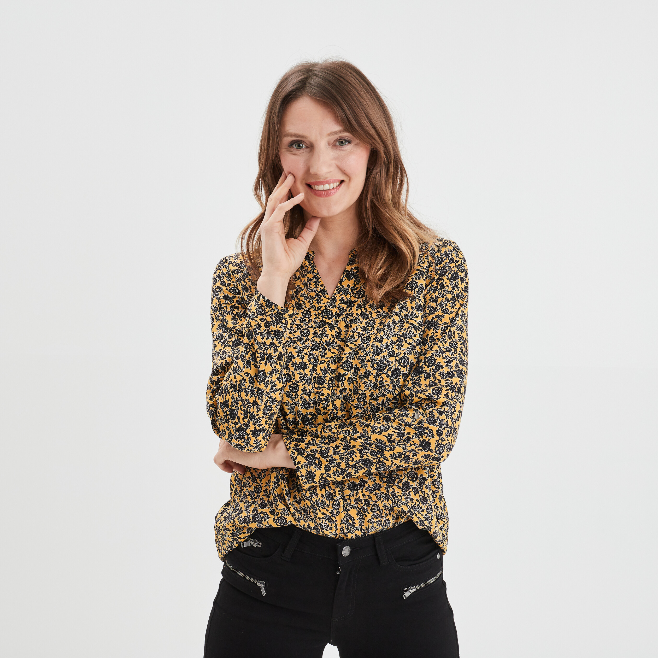Blouse manches longues jaune moutarde femme | La Halle