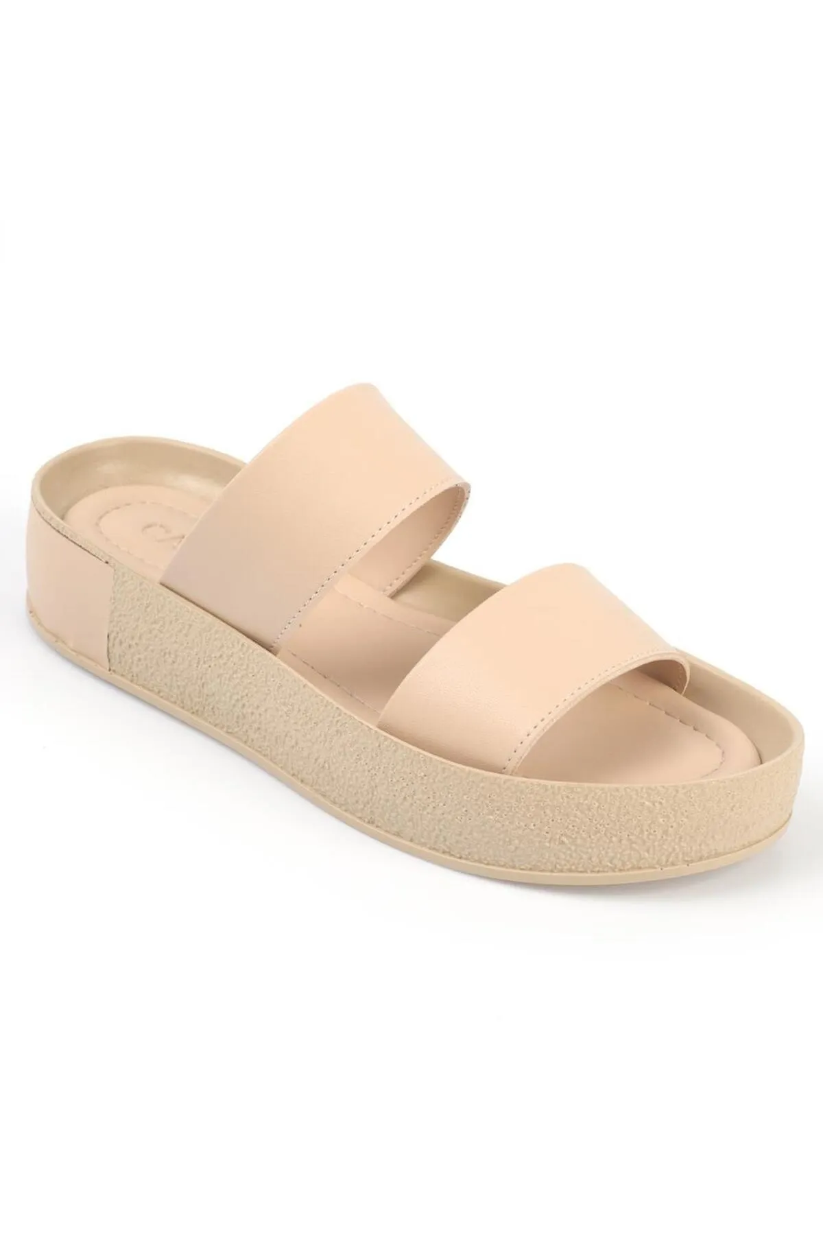 Capone Outfitters  Capone doppelgestreifte, farbenfrohe, detaillierte Damenhausschuhe mit Keilabsatz in Beige