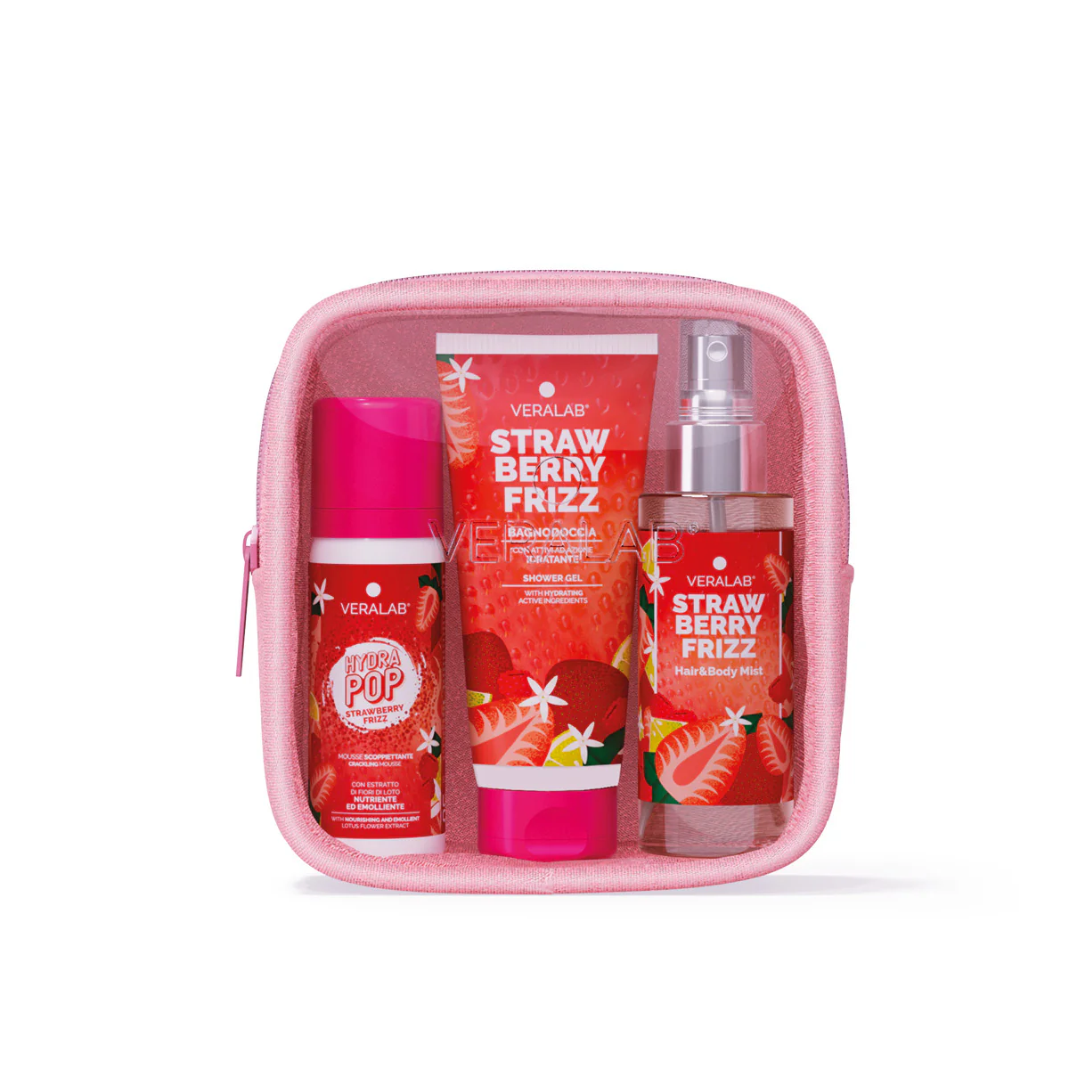 Strawberry Frizz -vartalosetti - matkapakkaus - lahjapakkaukset kasvoille ja vartalolle
