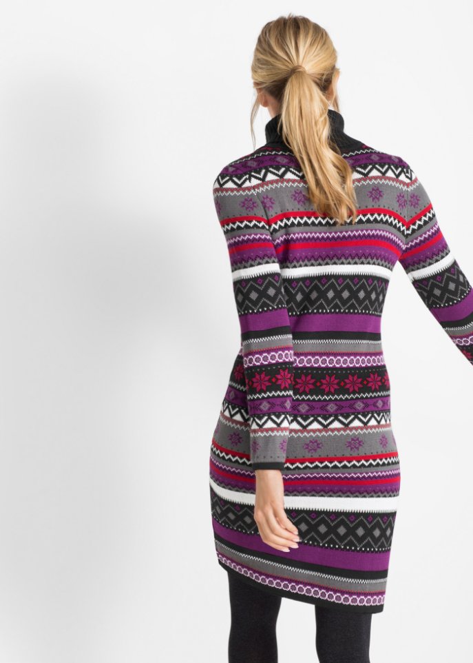 Jacquard-Strickkleid mit Schalkragen