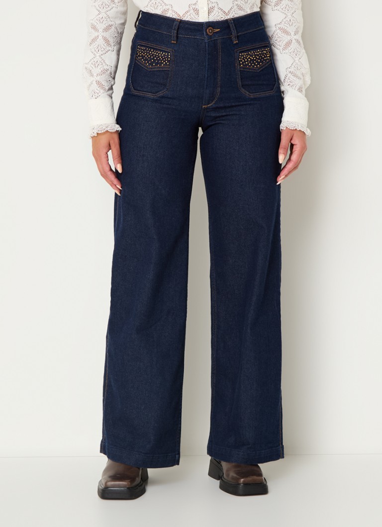 Jeans Jean Mos Mosh MMColette Axelia a vita alta e gamba larga, lavaggio scuro