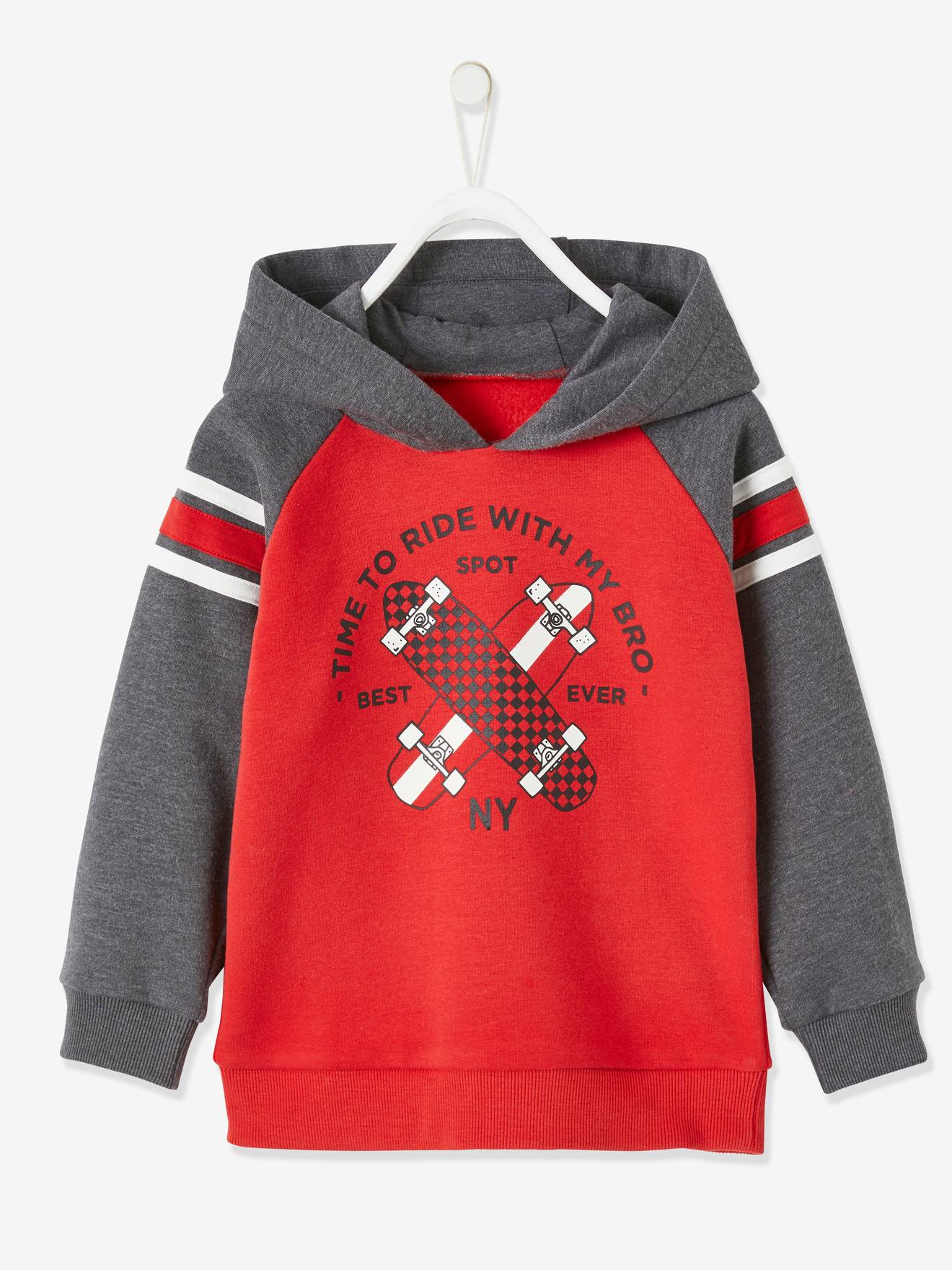 Sweat à capuche garçon motif graphique manches raglan rouge