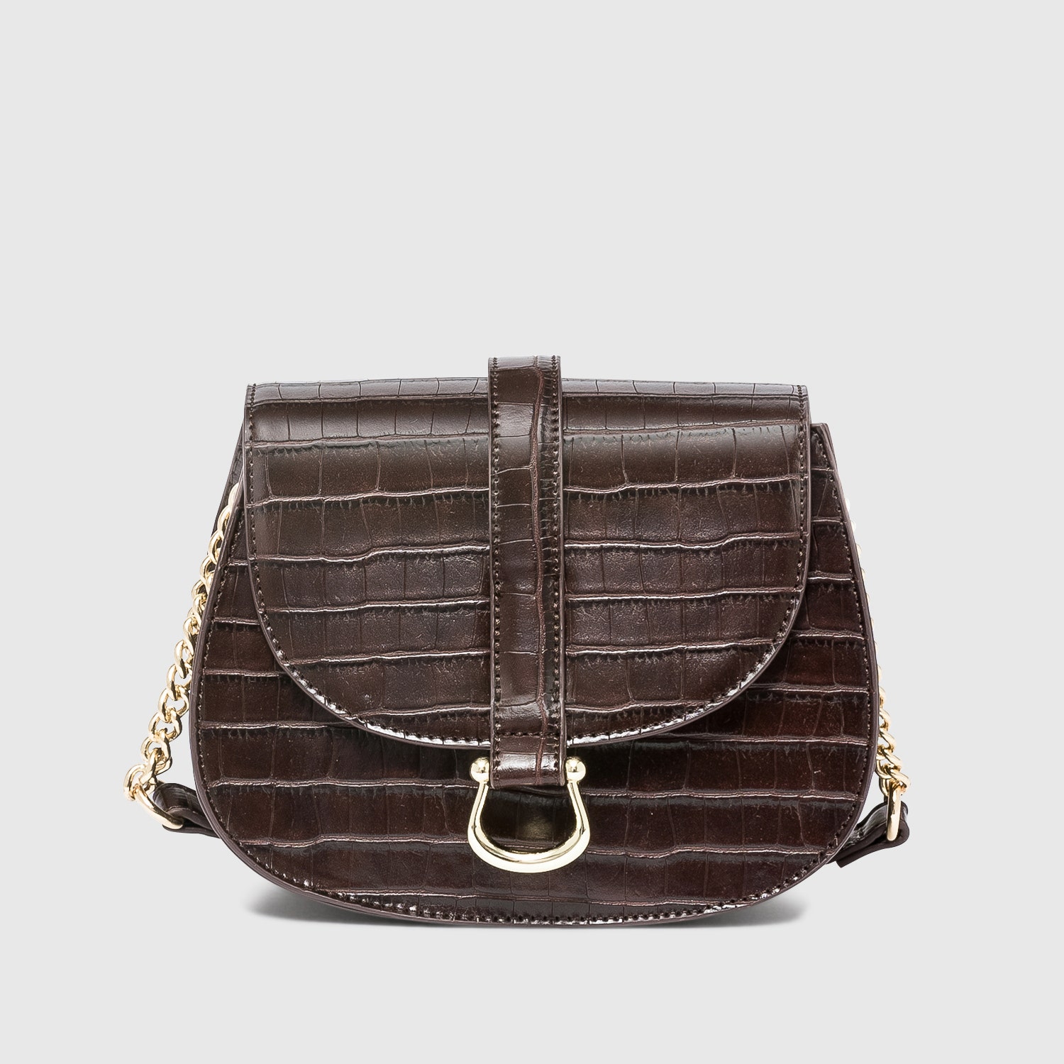 Sac bandoulière marron embossé croco