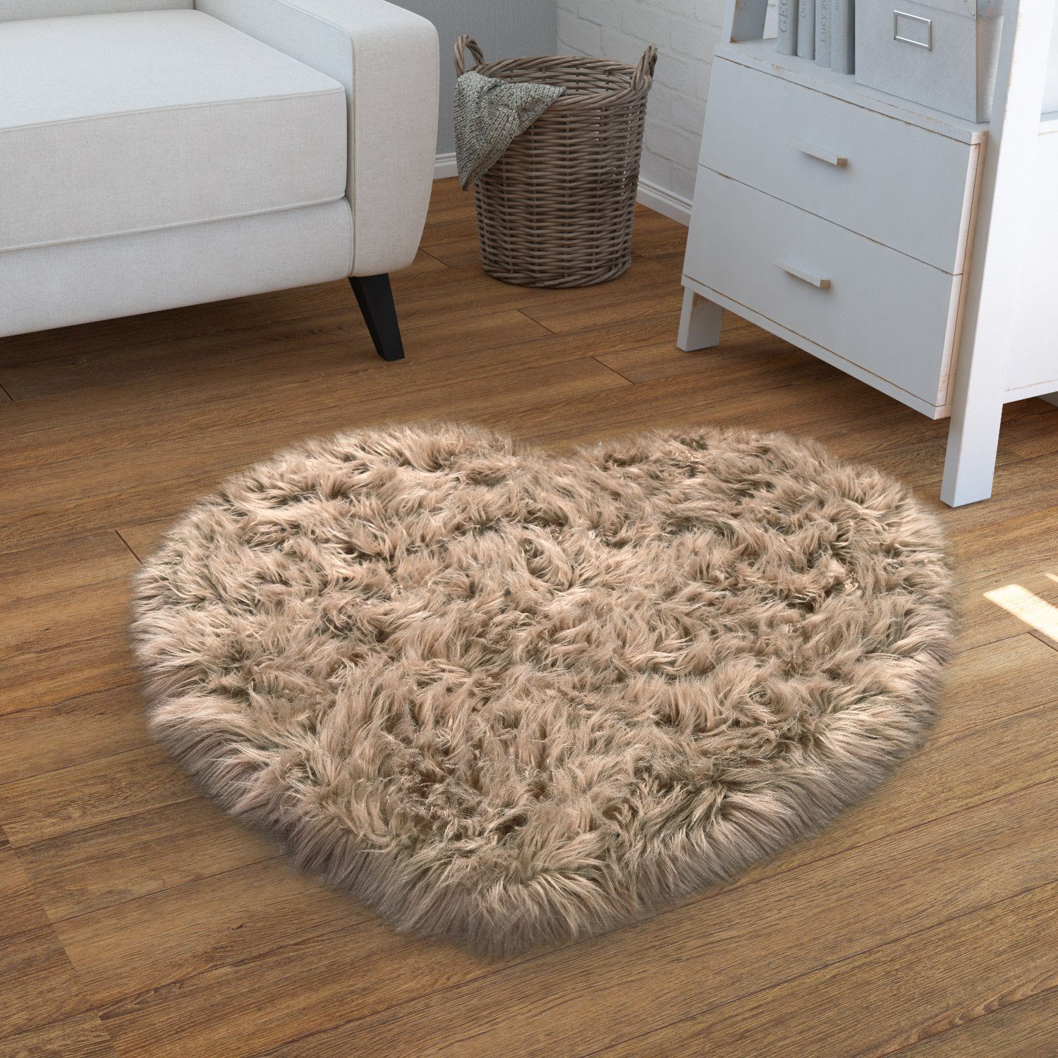 Fellteppich Wohnzimmer Hochflor Teppich Kunst-Fell Design, TT Home, rund, Höhe: 64 mm