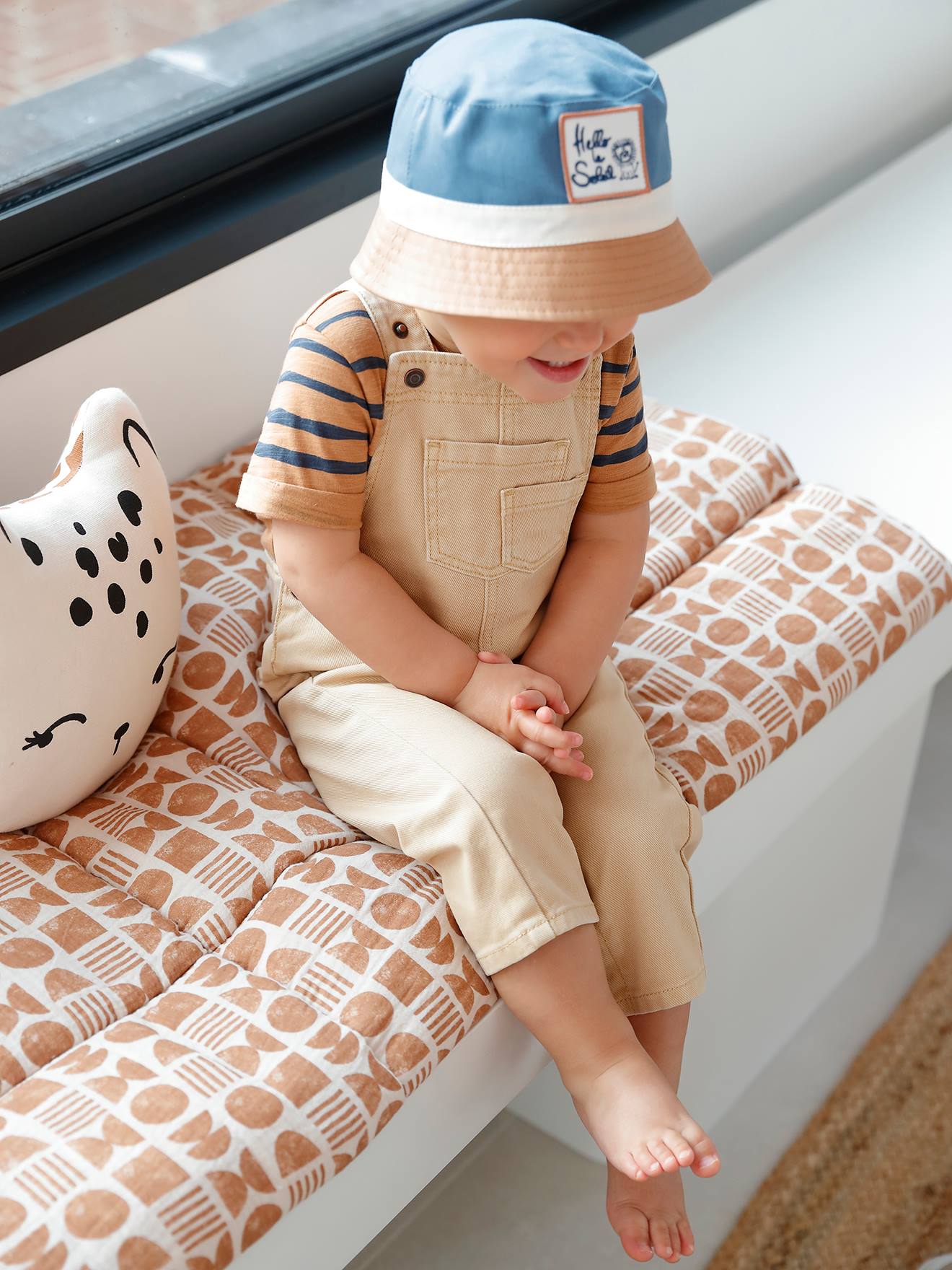 Vertbaudet Jungen Baby Sonnenhut, Colorblock - blau