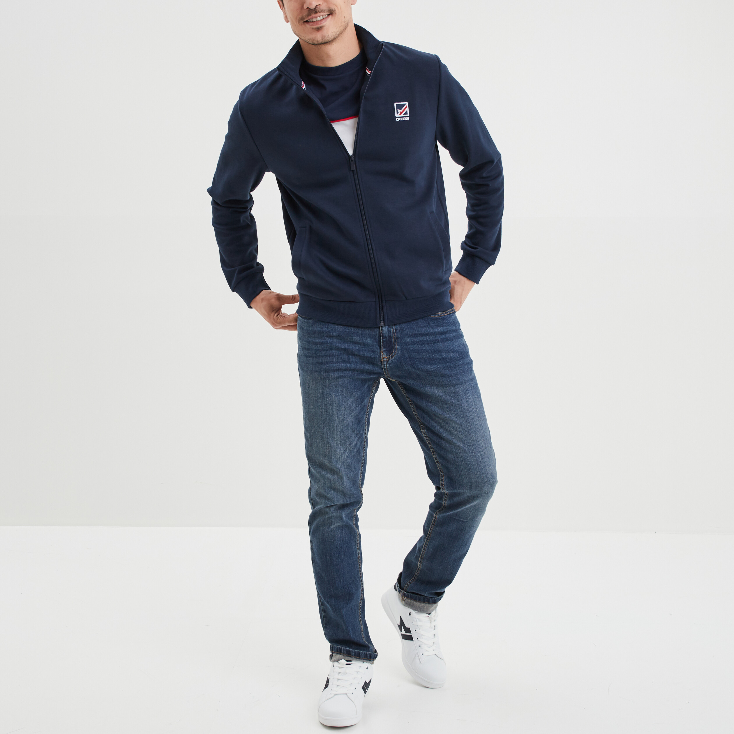 Sweat zippé col montant Creeks bleu marine homme | La Halle