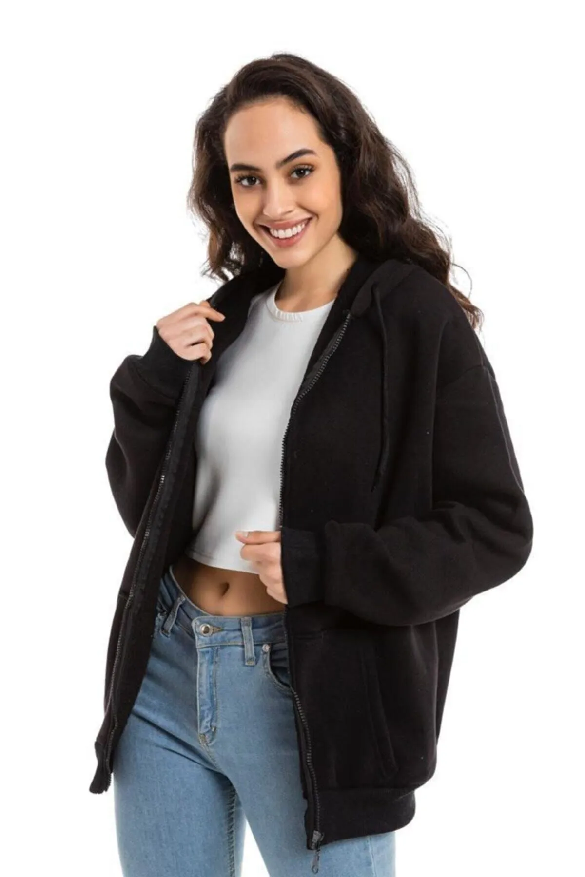 Çınar Bez Çanta  Schwarzes Unisex-Basic-Sweatshirt mit Kapuze und Reißverschluss
