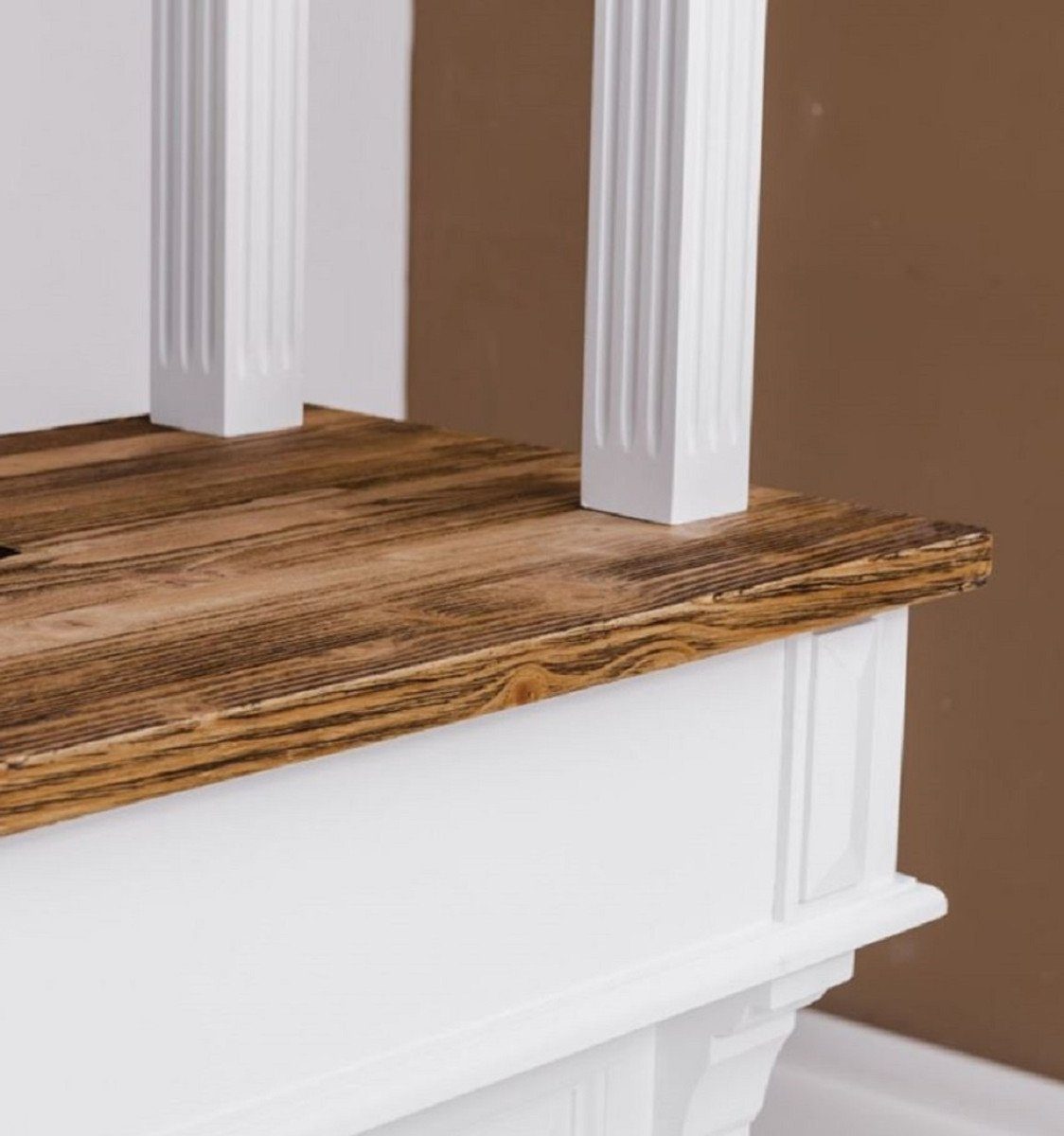 Casa Padrino Barschrank Landhausstil Bar Theke Weiß / Braun 150 x 56 x H. 210 cm - Massivholz Thekentisch - Massivholz Bar Möbel im Landhausstil