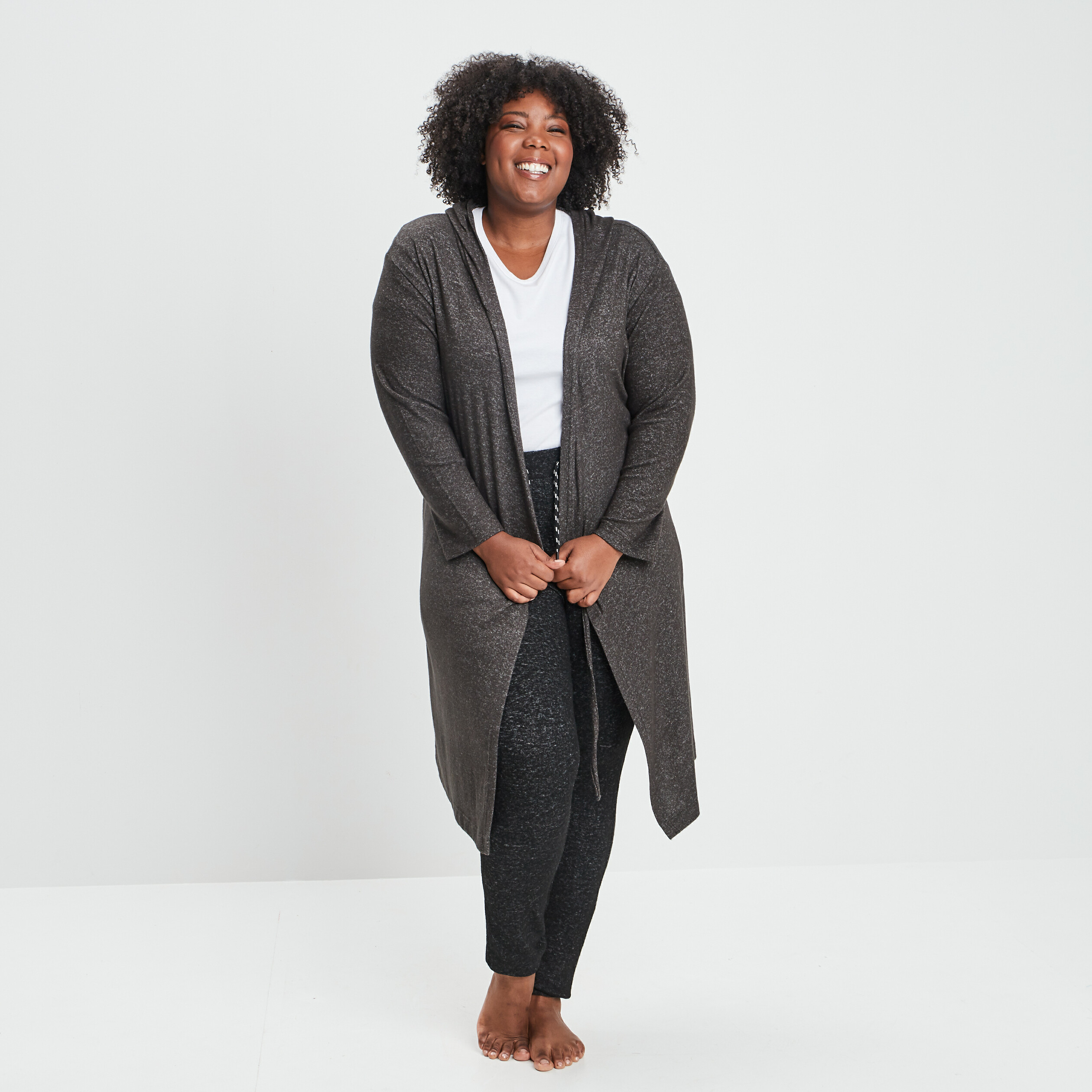 Peignoir droit ceinturé gris foncé femme grande taille | La Halle