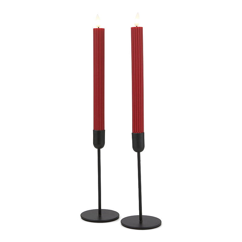 Vie Selected Kronelys 2-pk 24 cm LED rille rød