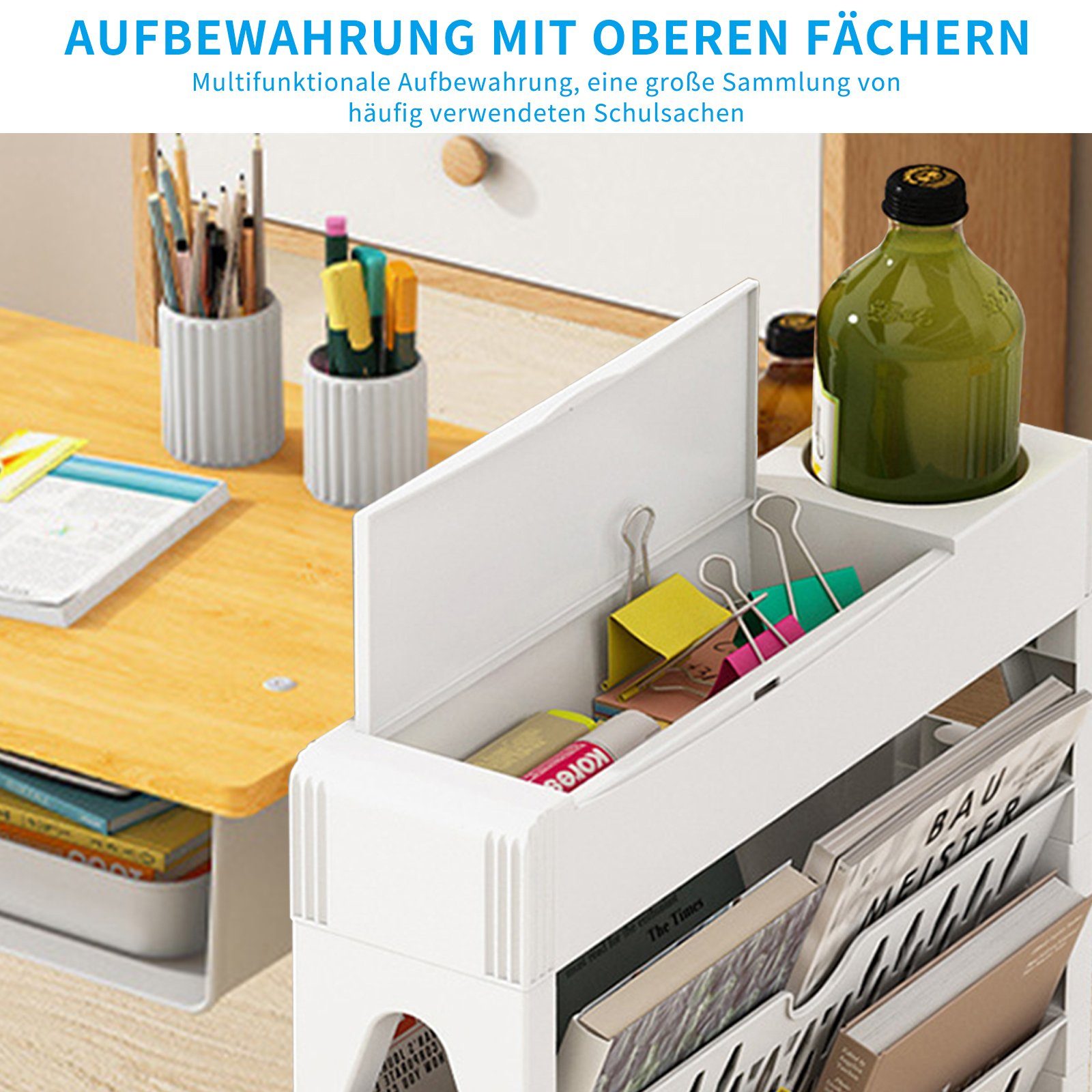 TWSOUL Bücherregal Multifunktionales mobiles Bücherregal, Bücherregal mit fünf Regalen, auch als Snackhalter verwendbar