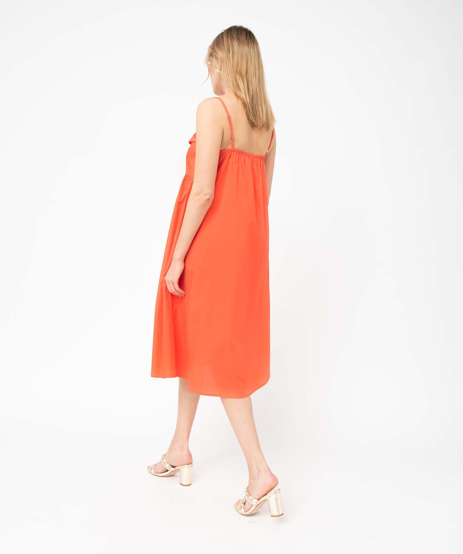 Robe femme à bretelles longueur midi orange | GEMO