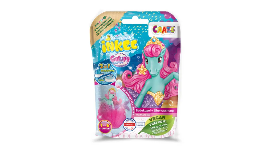 CRAZE - INKEE Galupy Mermaid Badekugel mit Zuckerwattenduft - mit Überraschung (1 von 6 Galupy Mermaid-Figuren) 100 g