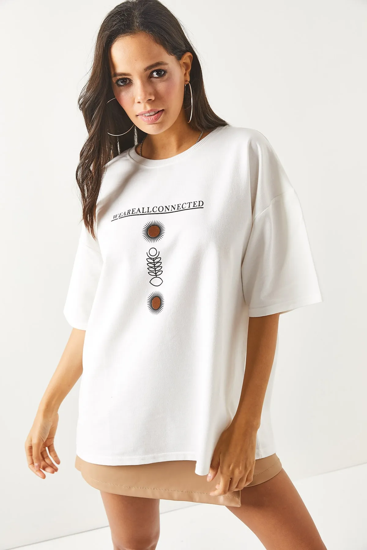 Olalook  Damen-T-Shirt „Symbol“, weiß, vorne und hinten, bedruckt, 2-fädig, Unisex, Oversize-T-Shirt TSH-19000696