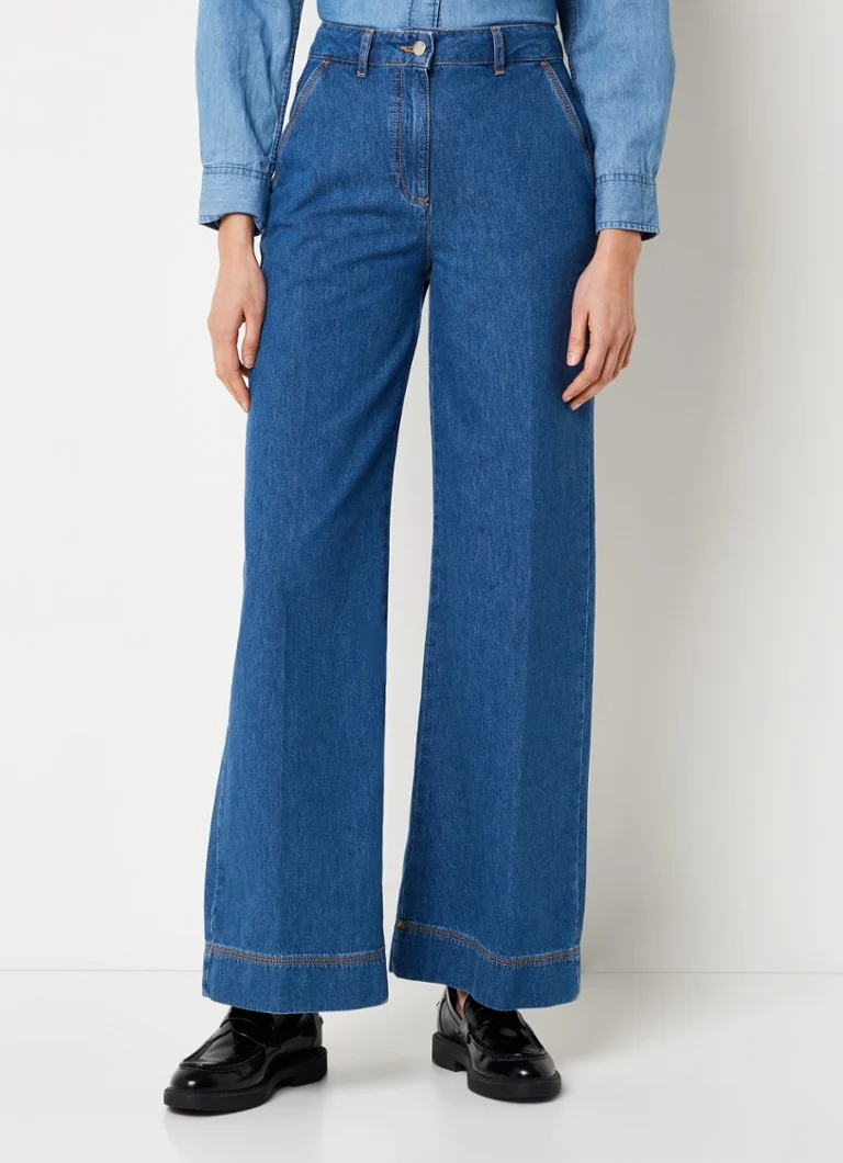 Benetton High waist wide leg jeans with dark wash