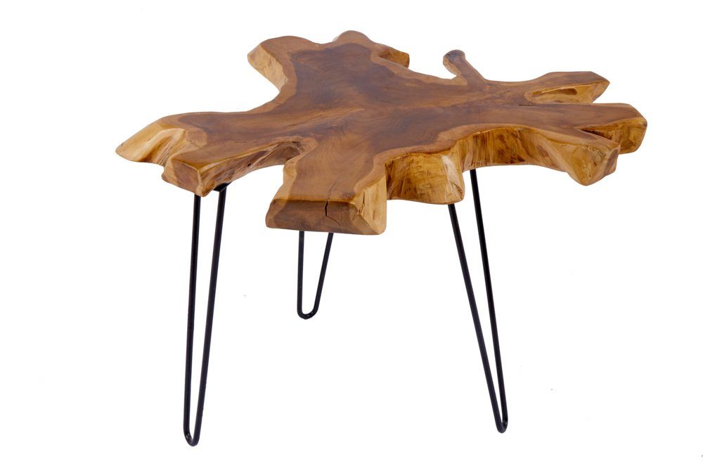 riess-ambiente Beistelltisch WILD 60cm natur, Massivholz · Couchtisch · Hairpin Legs · Baumscheibe · Teakholz