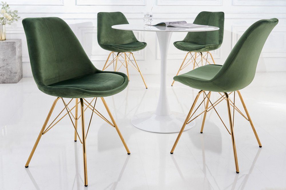 riess-ambiente Polsterstuhl SCANDINAVIA MEISTERSTÜCK dunkelgrün / gold (Einzelartikel, 1 St), Esszimmer · Samt · Metall · Retro