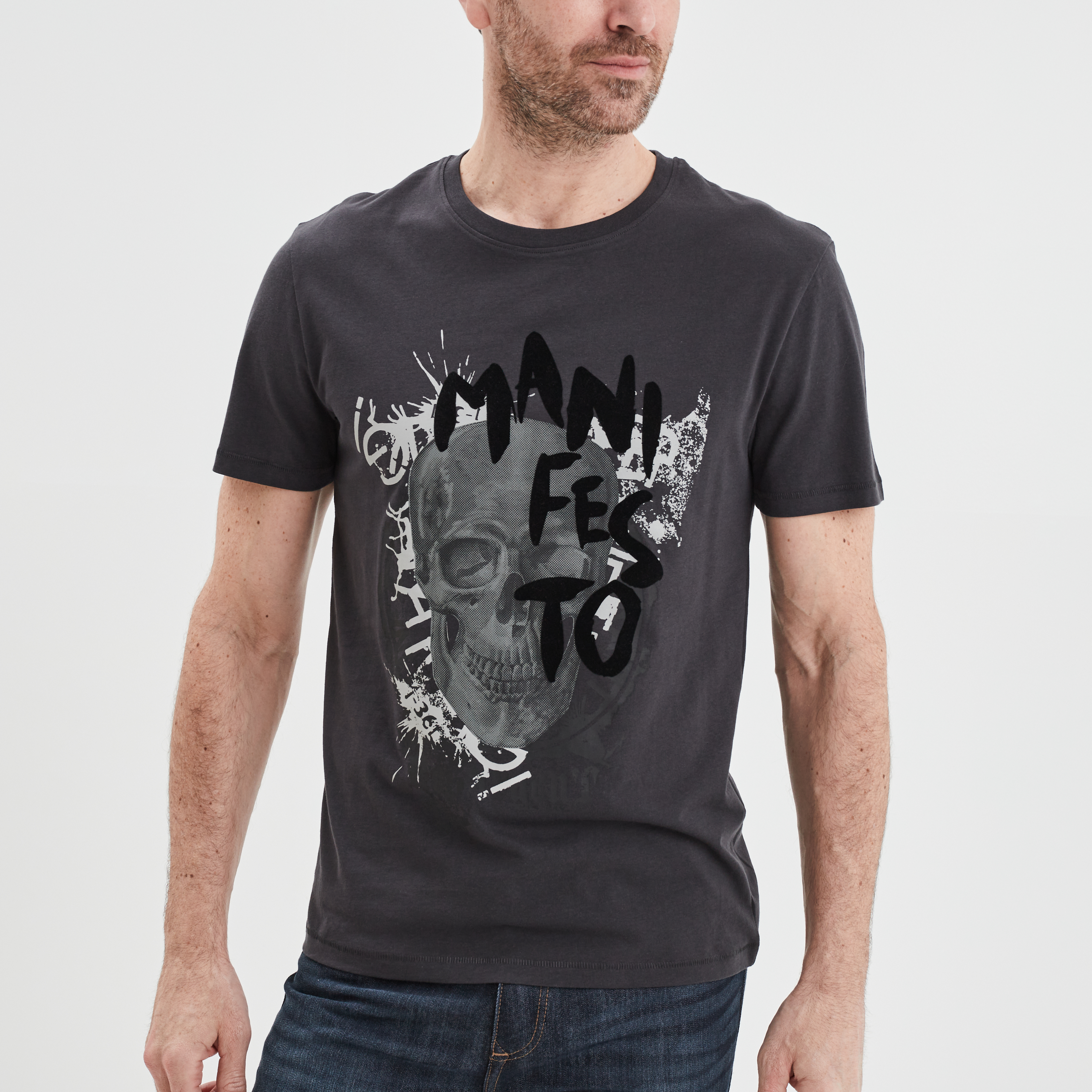 T-shirt manches courtes coton Liberto gris foncé homme | La Halle