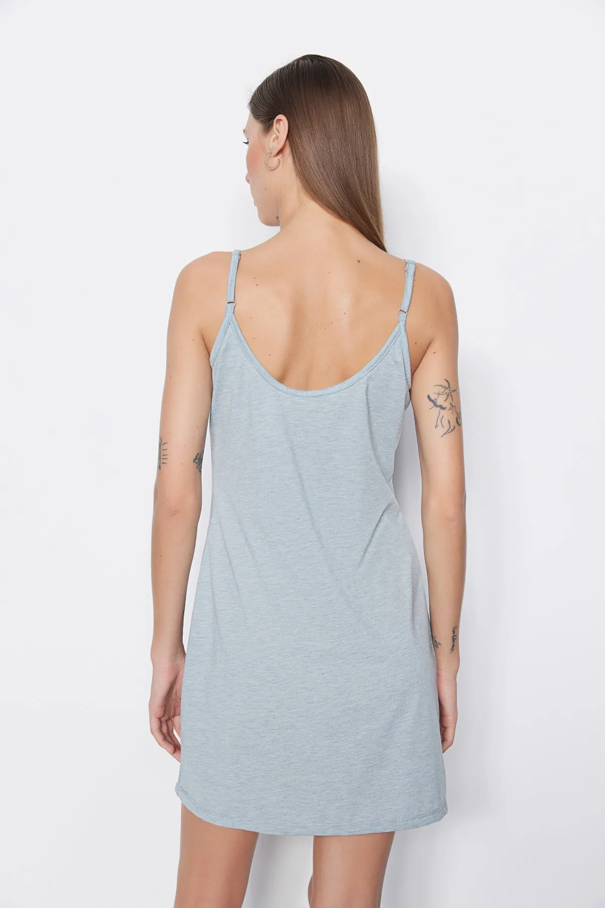 Trendyol Collection  Hellblaues Strickkleid aus Baumwolle mit Seilträgern THMSS23EL00000