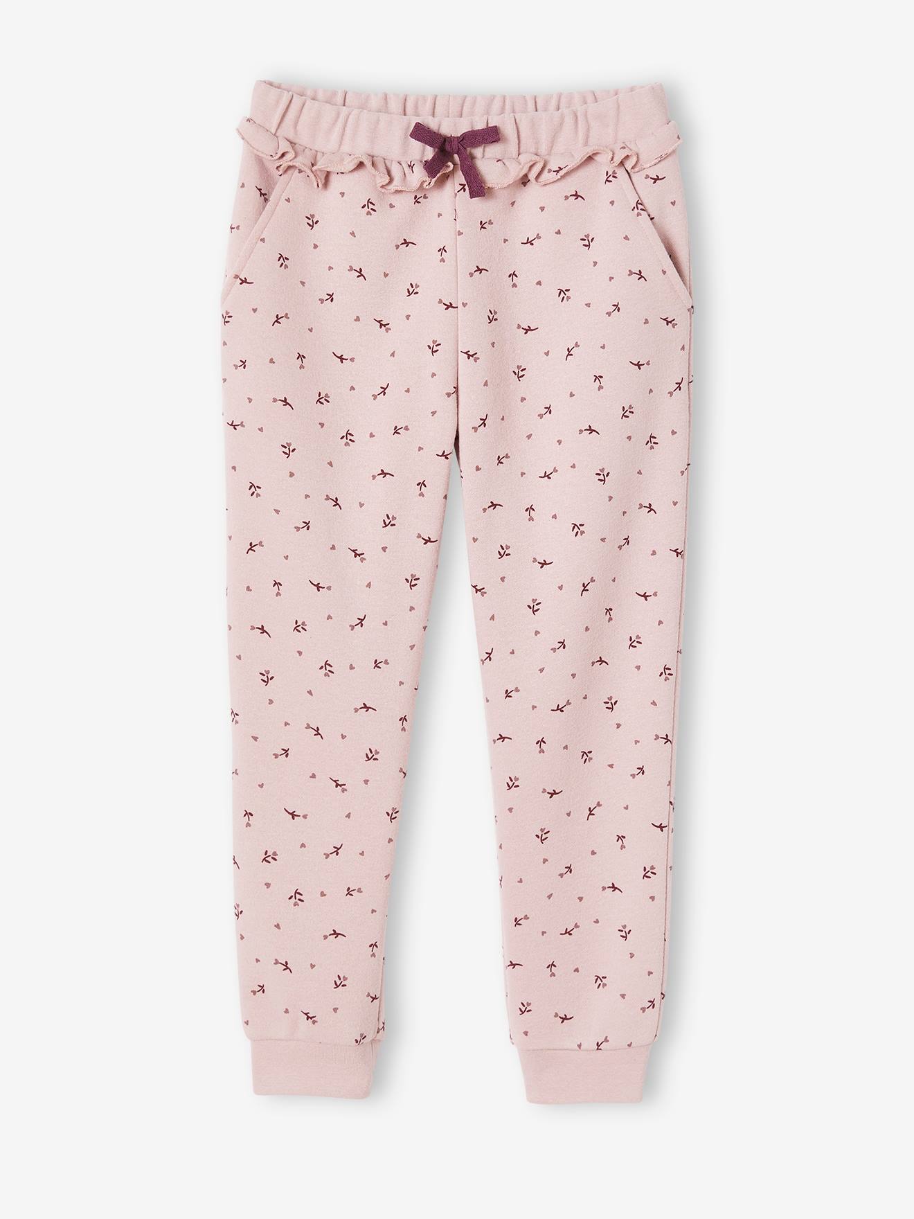 Pantalon jogging volanté fille imprimé fleurs bleu imprimé
