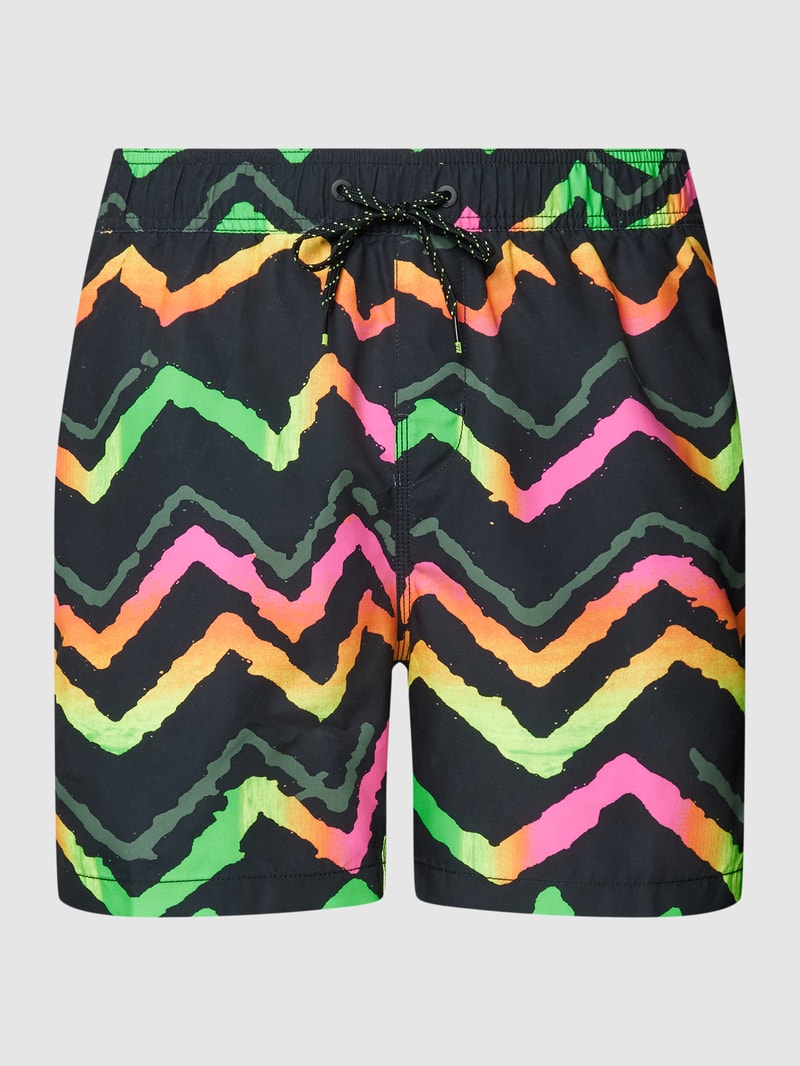 Badehose mit Allover-Muster Modell 'GOOD TIMES' in schwarz