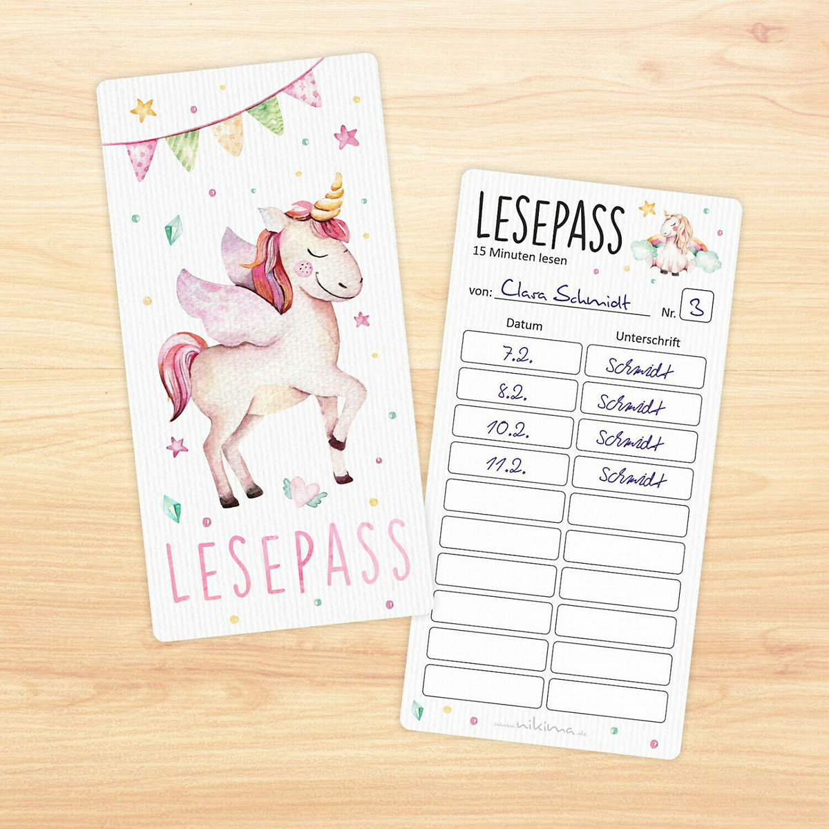 Lesepass Einhorn Lesezeichen zum lesen üben Grundschule 10-100 Stück Lesezeichen