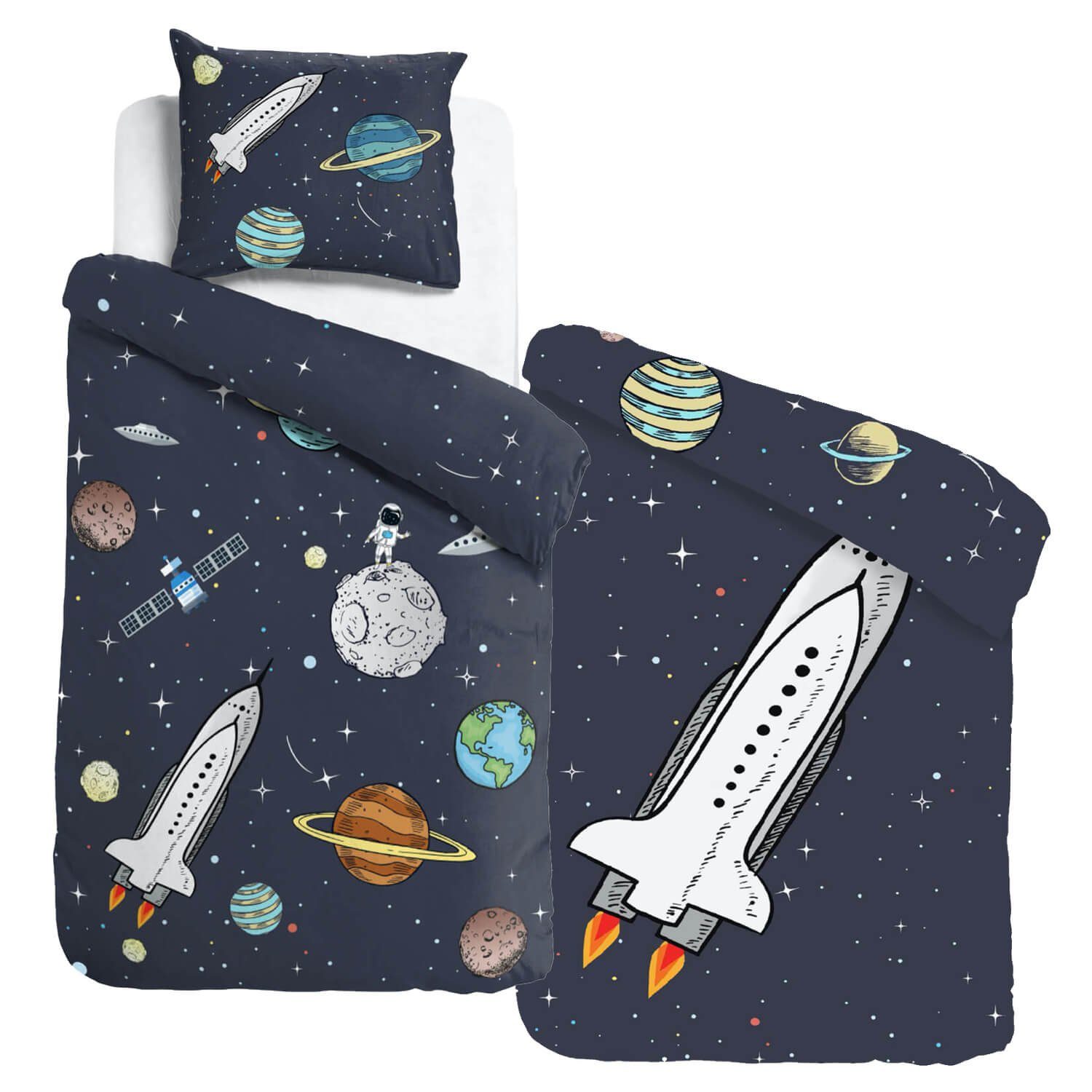 Kinderbettwäsche Rocket, ESPiCO, Renforcé, 2 teilig, Planeten, Rakete, Weltall