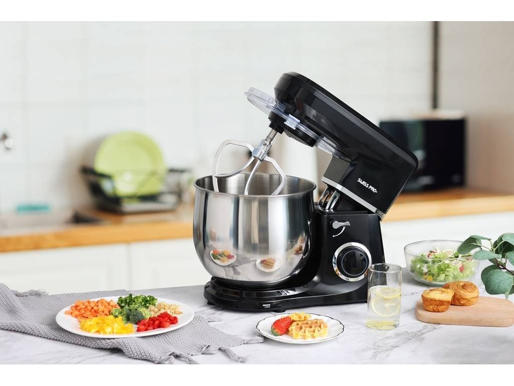 SWISS PRO+ Küchenmaschine Swiss Pro Rührmaschine 10L Spritzschutz 6-Stufige 2200W Knetmaschine, 2200 W, 10,00 l Schüssel