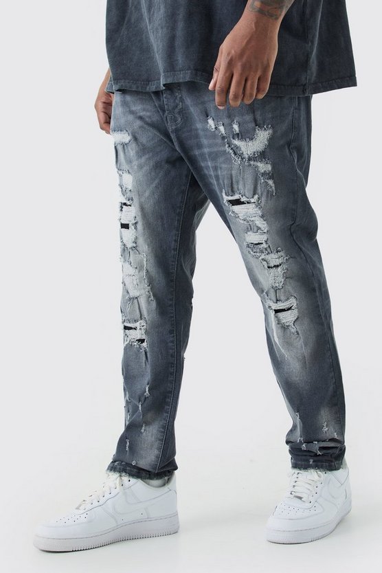 Plus zerrissene Stretch Skinny Jeans mit rohem Saum