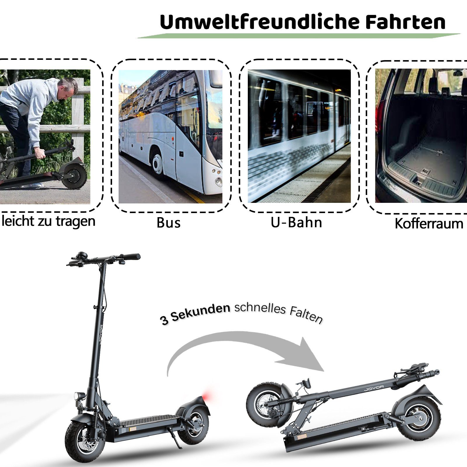 ZWHEEL E-Scooter bis zu 100km Reichweite,mit Straßenzulassung, 500,00 W, 20,00 km/h, 10“ Zoll Luftreifen Faltbarer Elektroroller mit 1300Wh Akku