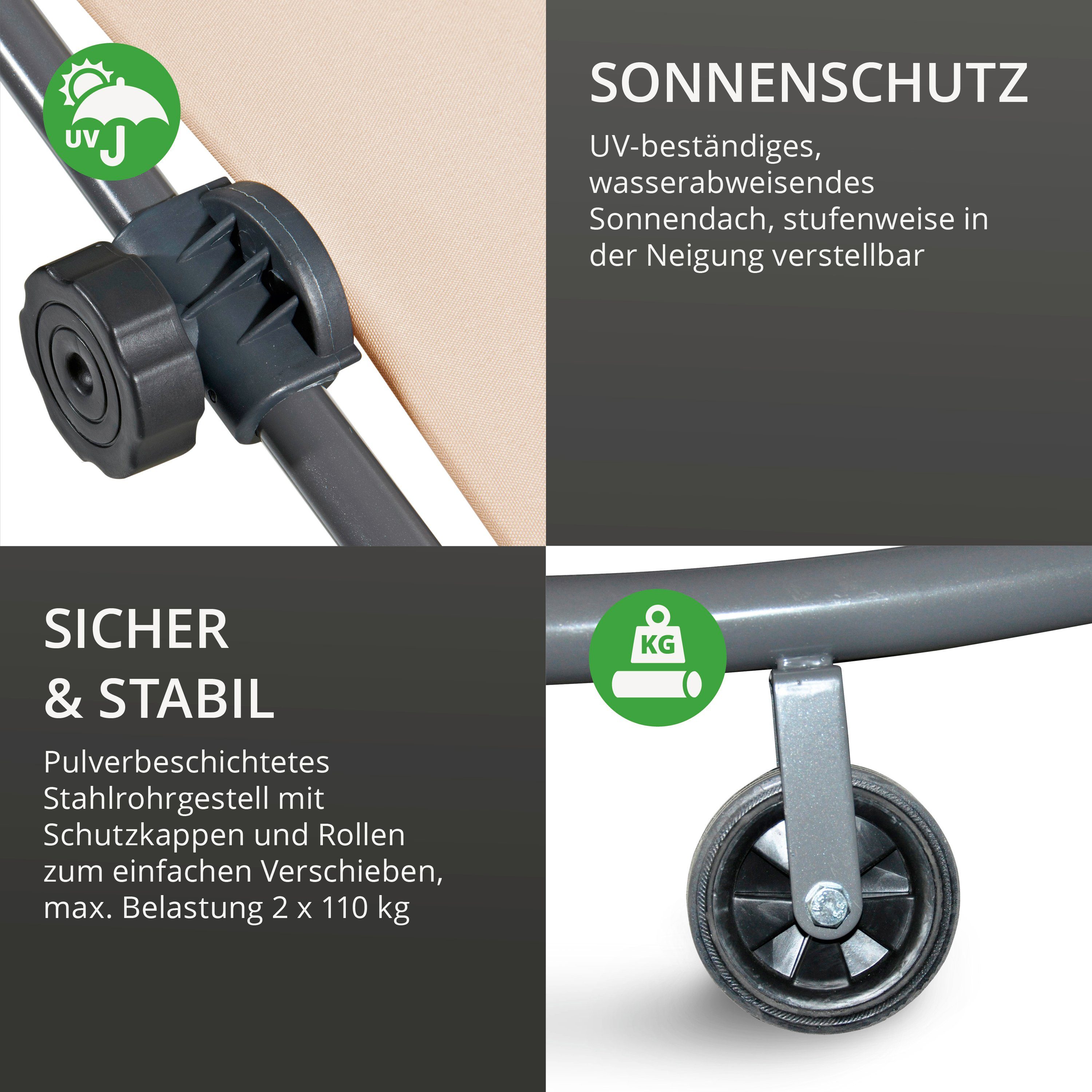Leco Doppelliege, mit verstellbarem Sonnendach, in versch. Farben