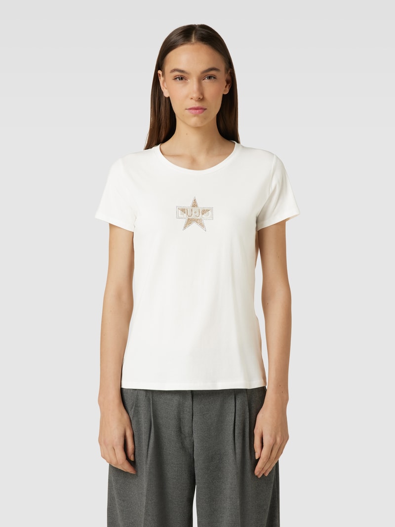 T-Shirt mit Ziersteinbesatz in weiss