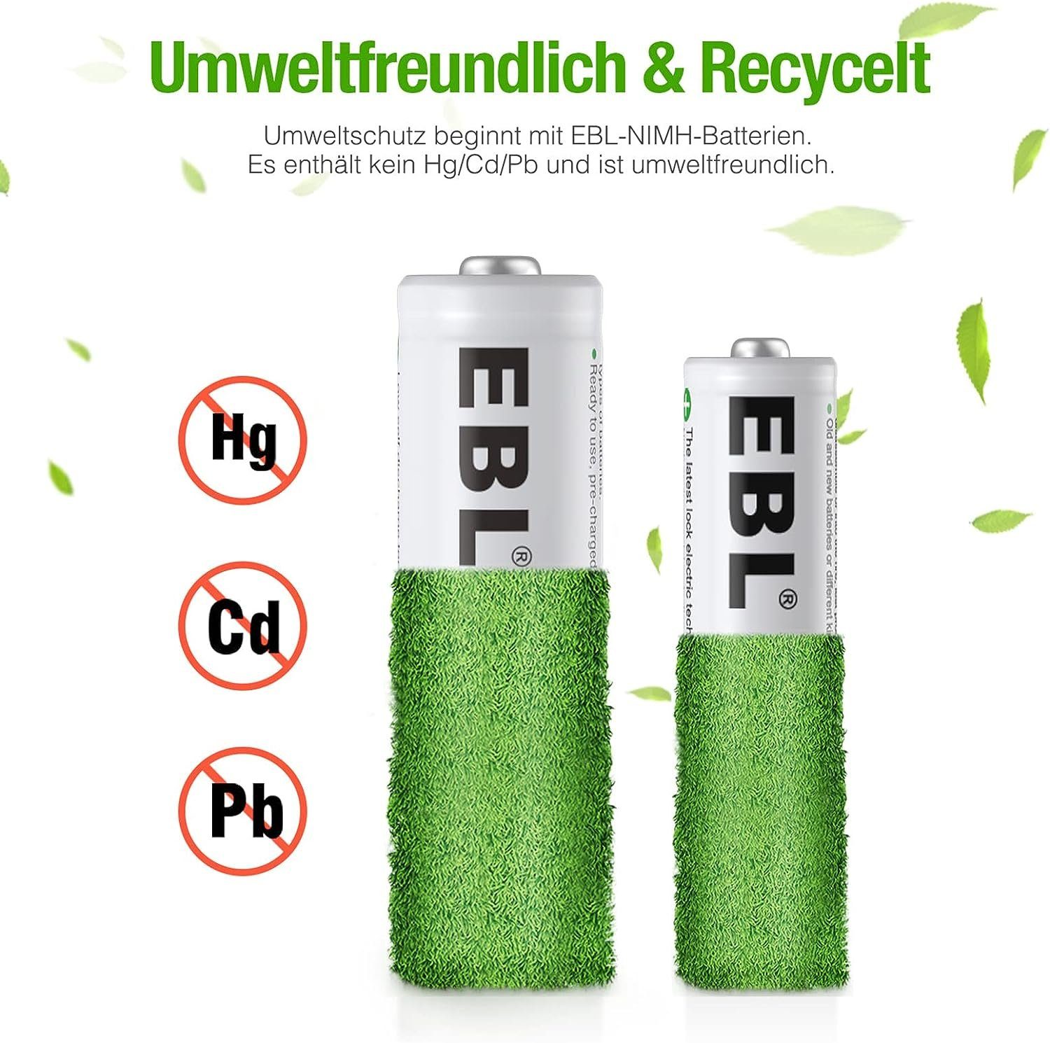EBL AA Akku 2800mAh 8/12/16 Stück mit AAA Akku 1100mAh 8/12/16 Stück Akku 2800 mAh (1,2 V), 1,2V NI-MH wiederaufladbare Batterien