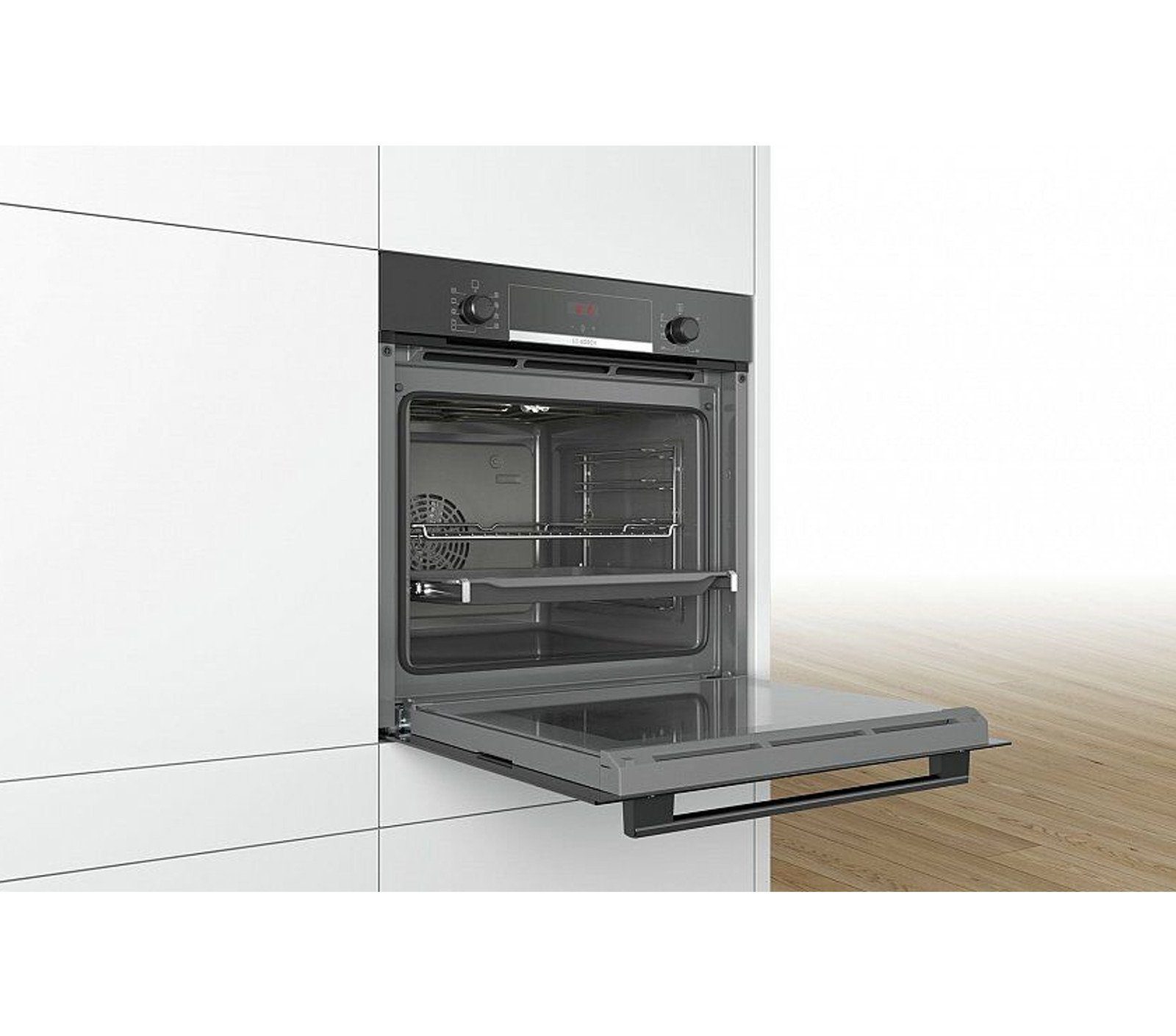 BOSCH Induktions Herd-Set Autark Einbau Backofen Schwarz und Kochfeld, mit 1-fach-Teleskopauszug