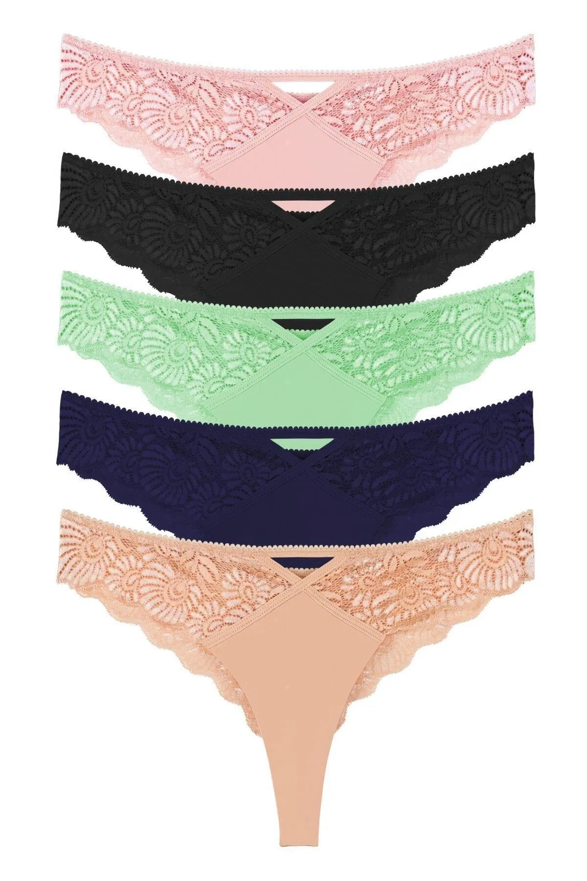 Sensu  5-teiliges brasilianisches Slip-Set mit Spitzendetail für Damen – KTS4001