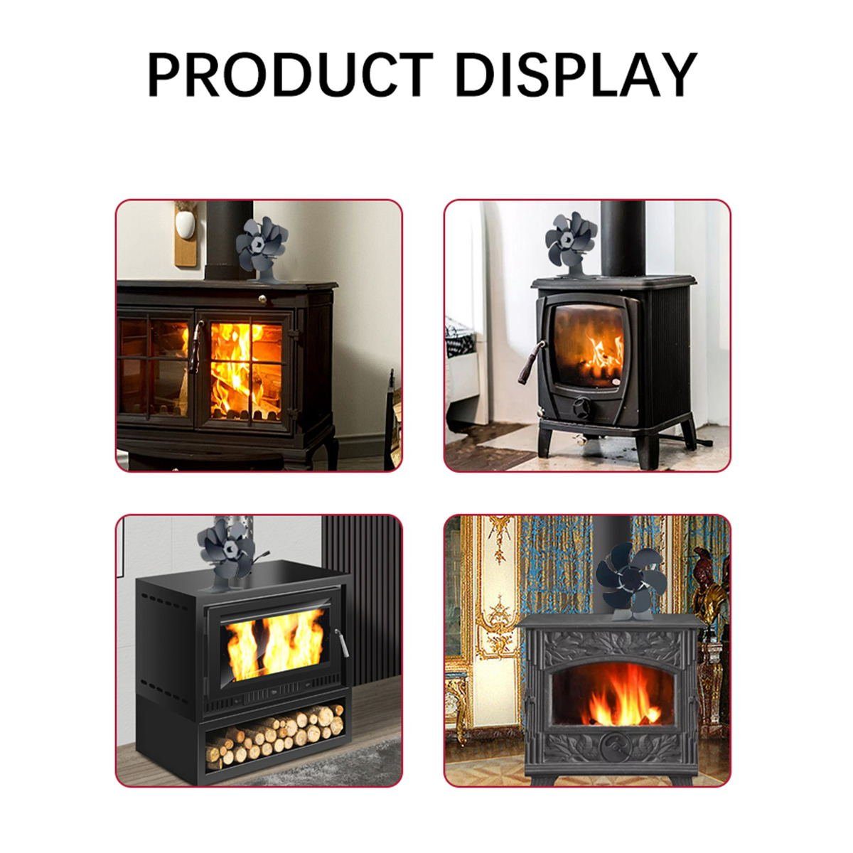 meeteu Kaminventilator Kaminventilator 6 Flügel Ofenventilator Kaminofen Ventilator, Stromloser Lüfter Fan für Holz, Brennholz, Feuerstelle, Ofenrohr