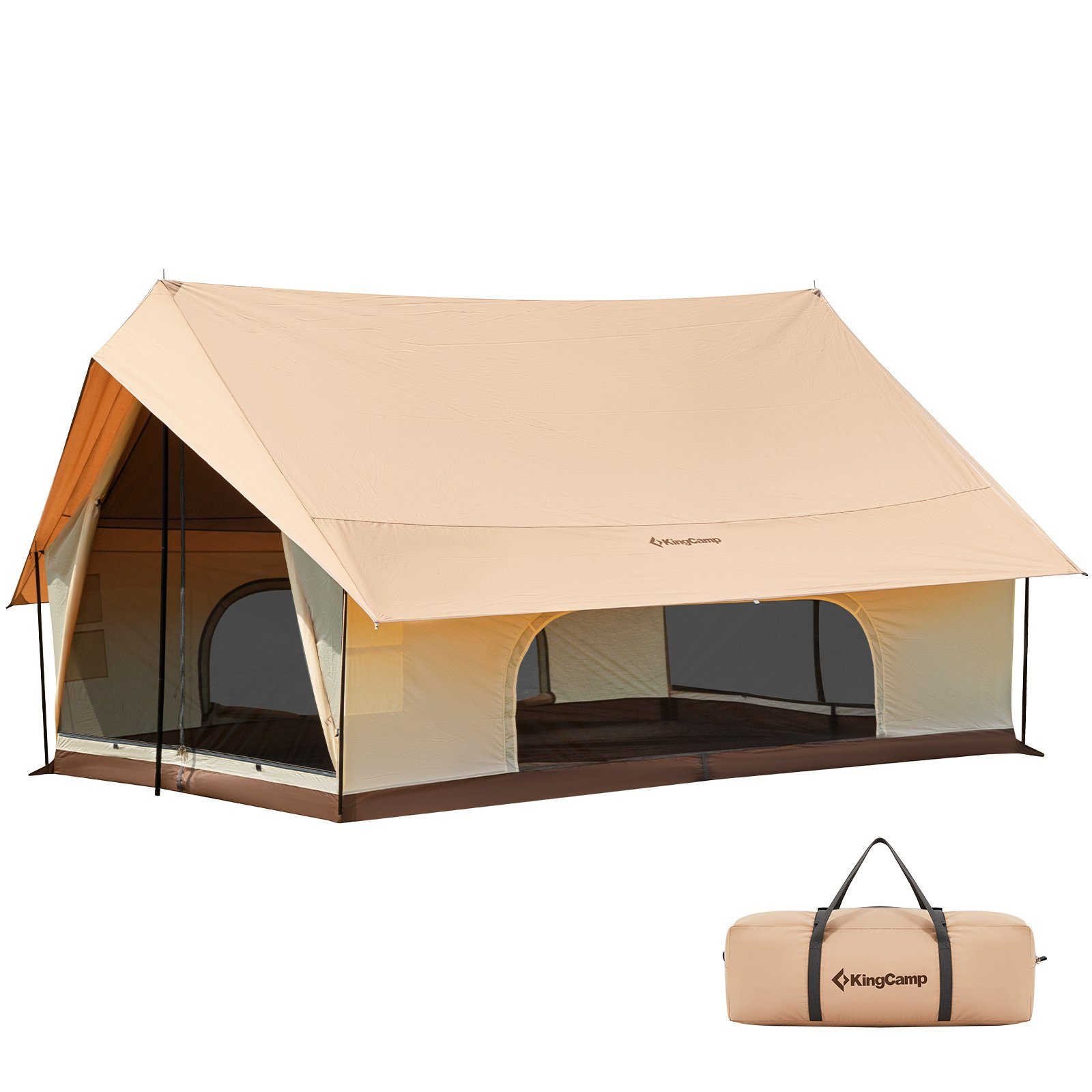 KingCamp Firstzelt Hauszelt Pinehouse 3-4 Personen, Familien Zelt Campingzelt Baumwolle
