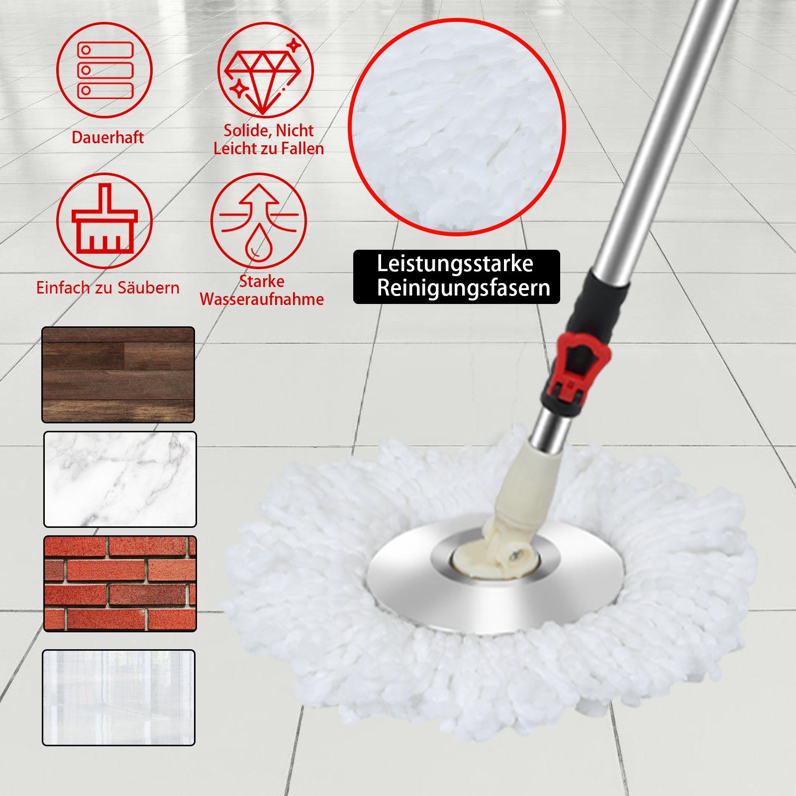 Clanmacy Wischmopp Bodenwischer Komplett Set Turbo Wischmop Mit 3 Mikrofasermatte