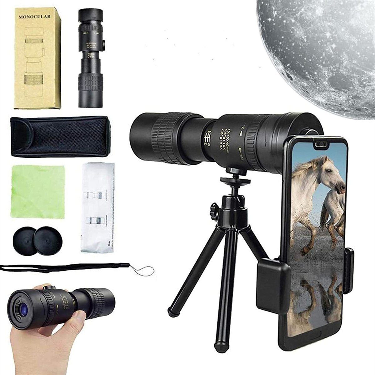 flowgoer 10–300 x 40 mm/80 x 100 mm Super-Telezoom-Monokular-Teleskop Fernrohr (HD tragbar)