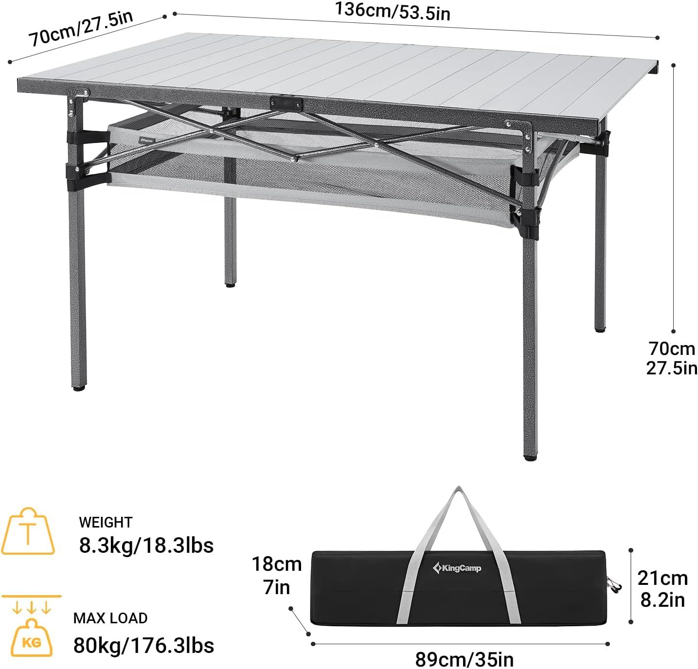 KingCamp 136 x 70 Campingtisch mit netz