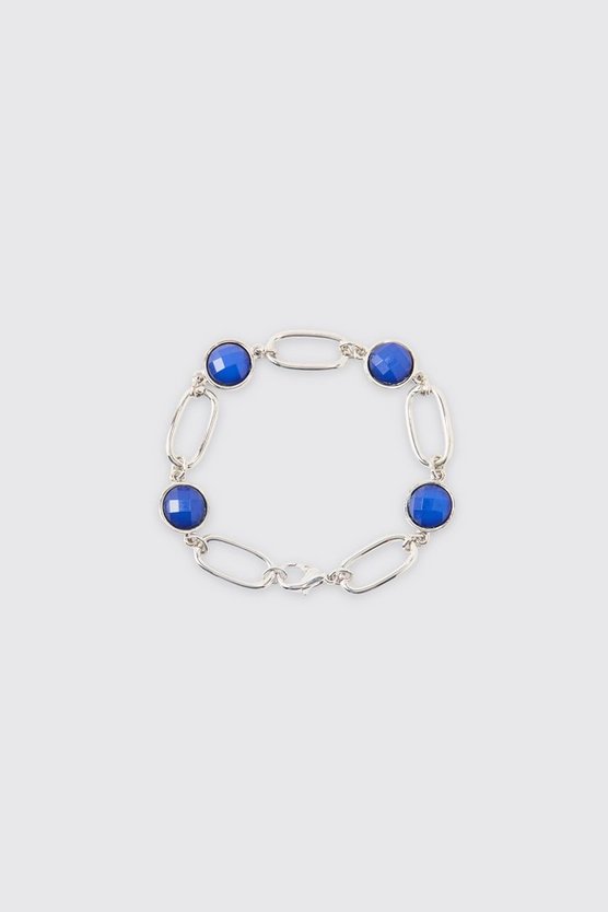 Chain Bracelet With Gem Stones In Silver