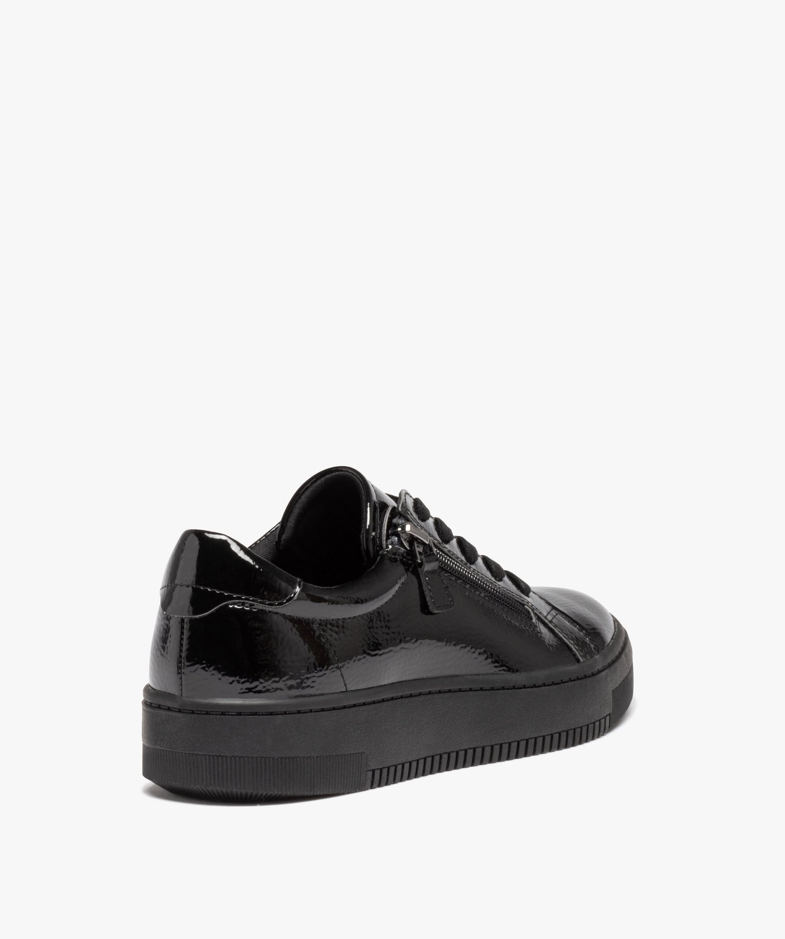 Baskets femme vernies à zip et à lacets noir | GEMO