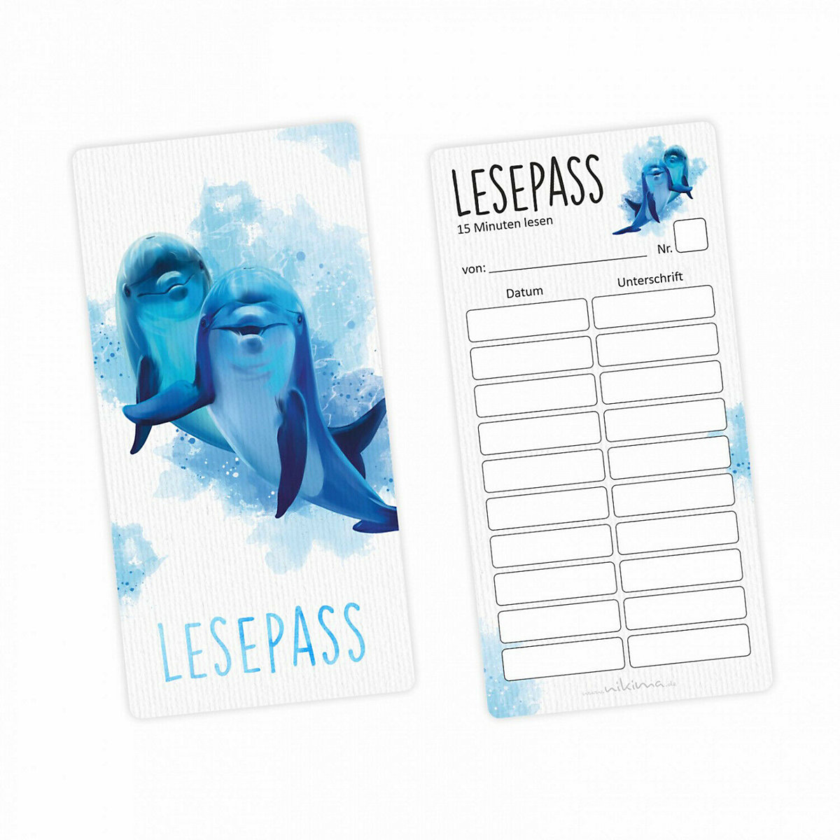 Lesepass Delfin Lesezeichen zum lesen üben Grundschule 10-100 Stück Lesezeichen