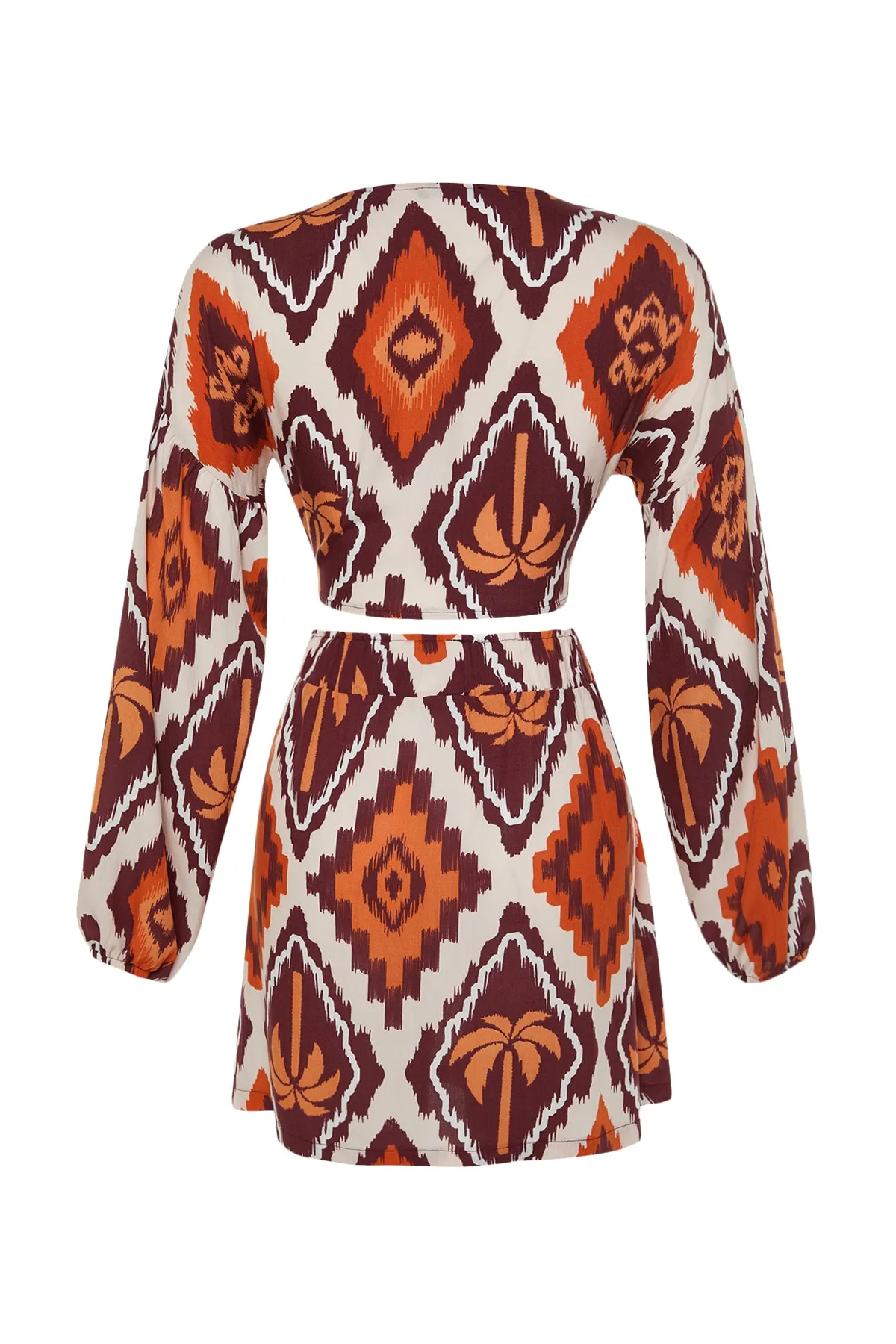 Trendyol Collection  Gewebtes Blusen-Rock-Set mit tropischem Muster und Bindeband TBESS23AU00090