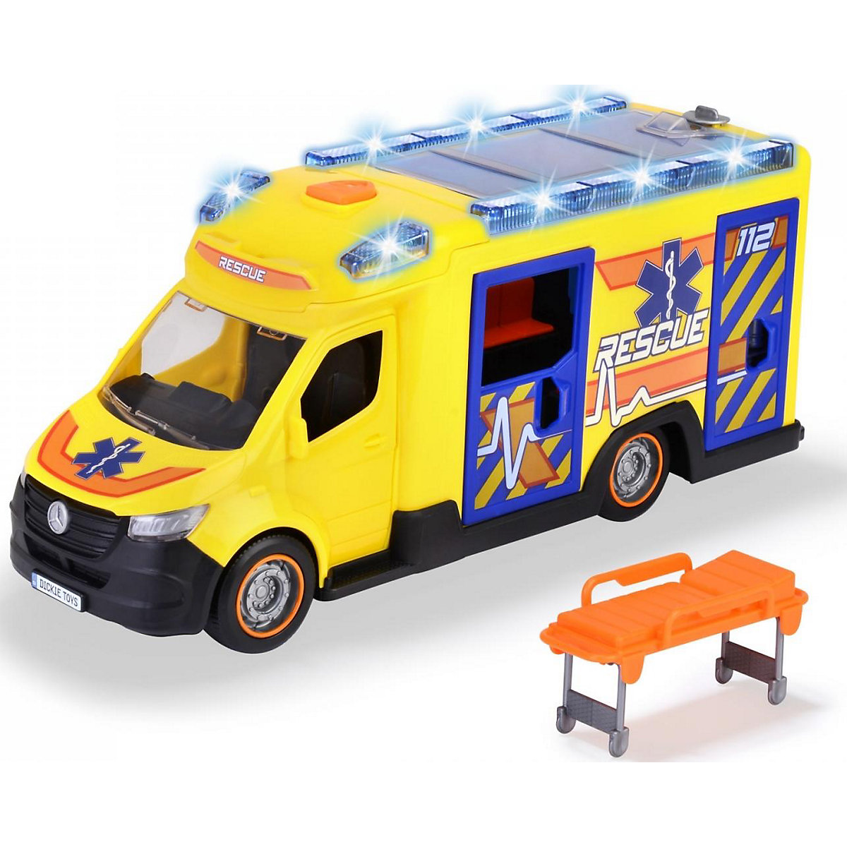 Rettungswagen Mercedes-Benz Sprinter Rescue mit Sirene, Blaulicht & Krankenwagen-Zubehör, 34,5 cm